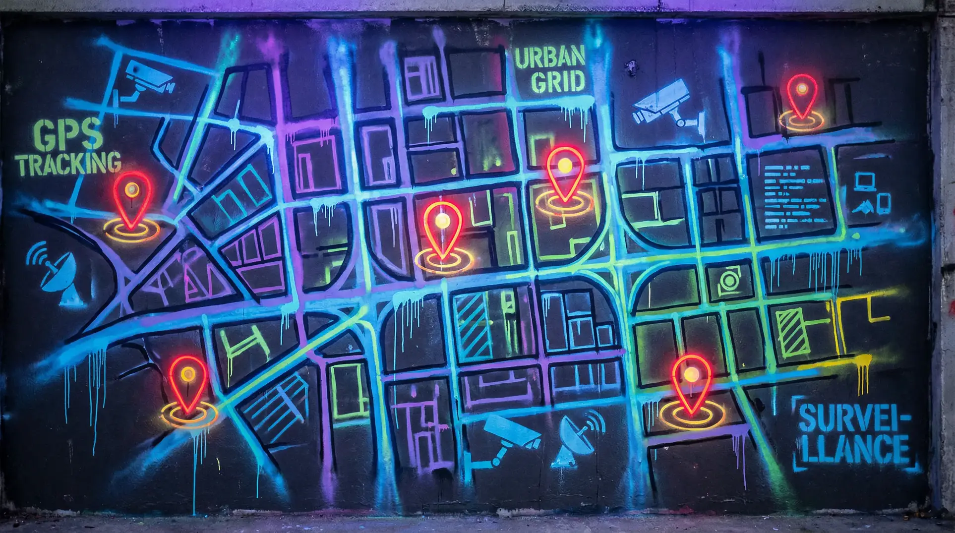 学生跪床  被 网站 狗仔追踪地图 - 城市涂鸦风格